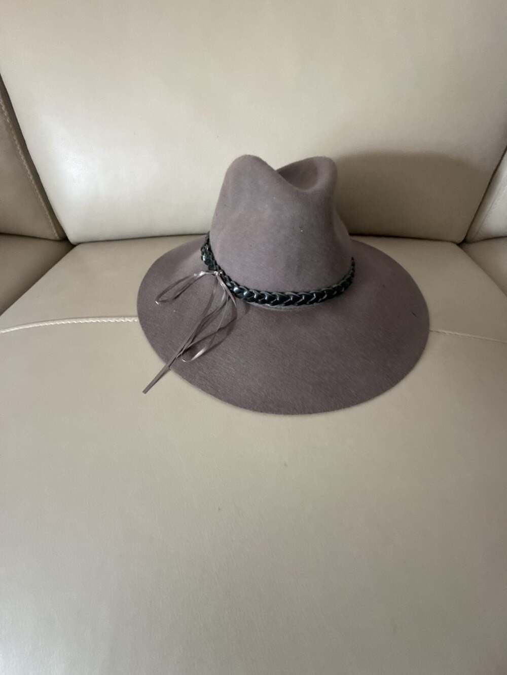 CC Exclusives Wool Fedora Hat with Braided Band and Ribbon in Grey
